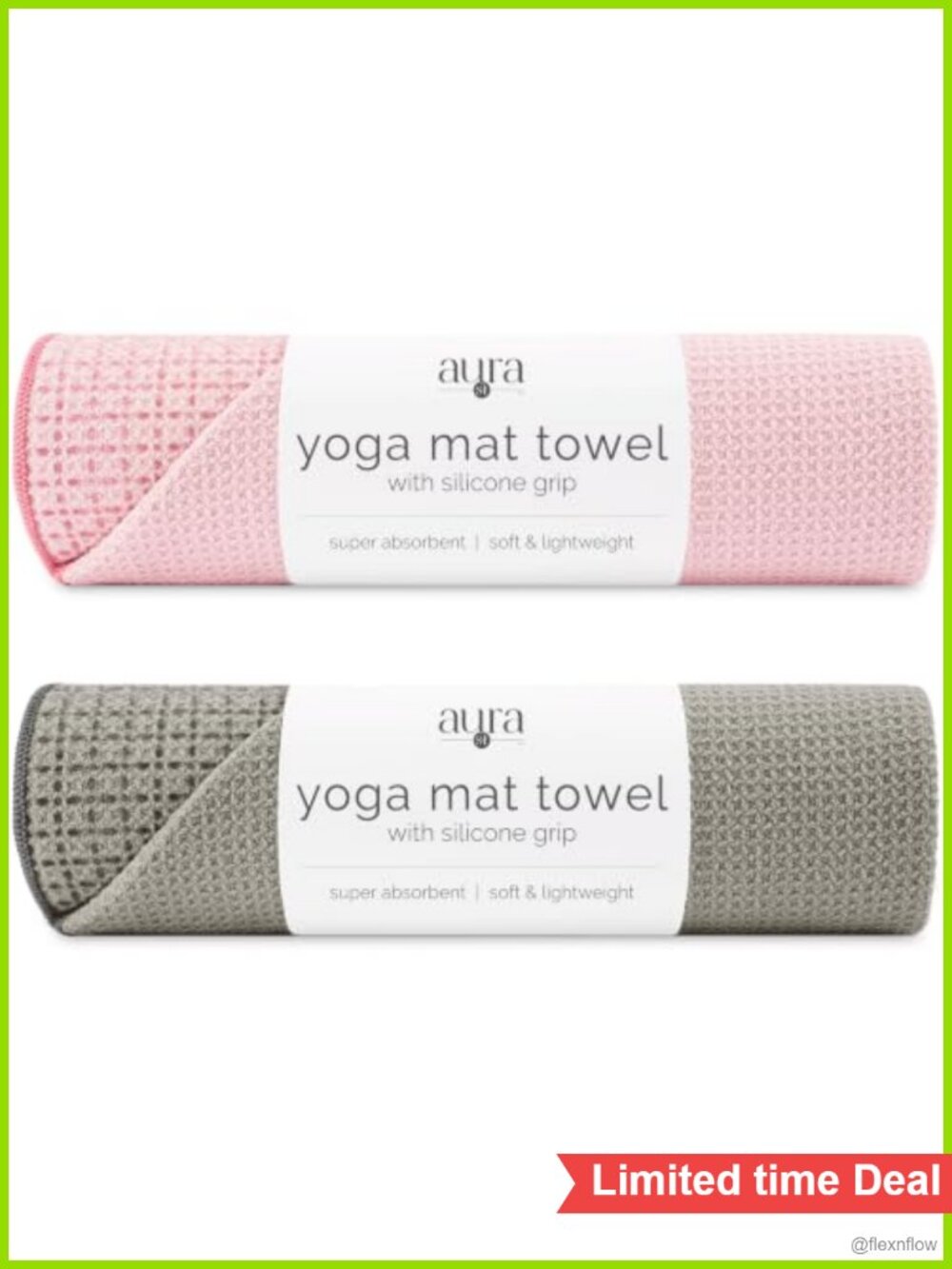 Microfiber Yoga Mat Towel with Silicone Grip 2 Pack 24x72
